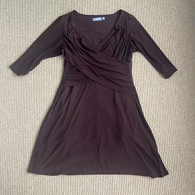 B-Slim NY Collection Stretch Short 3/4 Sleeve Brown Women’s Pleated Dress SZ XL • $19.99