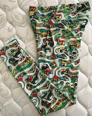 LULAROE Road Maps Vintage LEGGINGS City Town Police Bus Cow UNICORN OS • $19.99