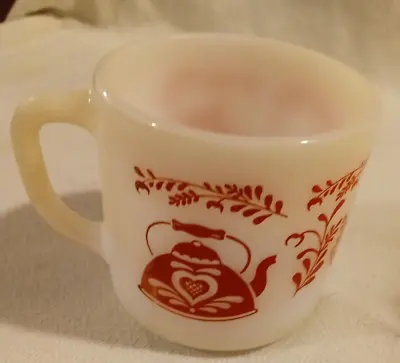 Vintage  Federal  Milk Glass Red Kettle Iron Red Teapot Coffee Mug Cup  USA VTG • $10