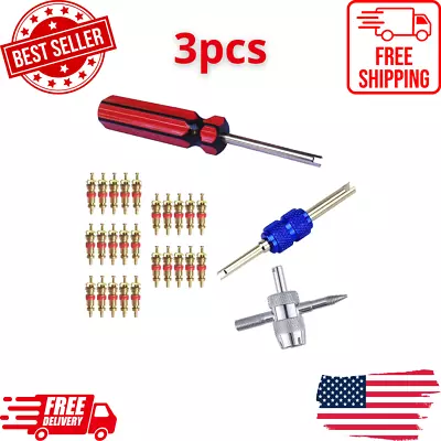 3 Pcs Tire Valve Cores Remover Tools With 25 Pcs Brass 4-Way Installer Tools • $14.35