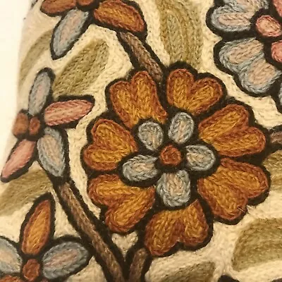 Vintage 1970’s Crewel Needlework Floral Flower  Pillow 16” Fall Orange Green • $29.99