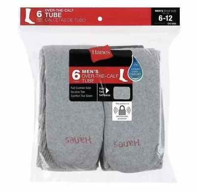 Hanes Men's Over The Calf Tube Socks Gray 6 Pack Shoe Size 6-12 • $23.99