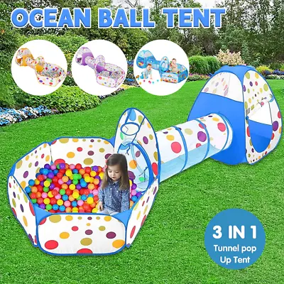 3 In 1 Ocean Kids Baby Play Tent Pop Up Playhouse Portable Baby Tunnel Ball Pit • £9.95