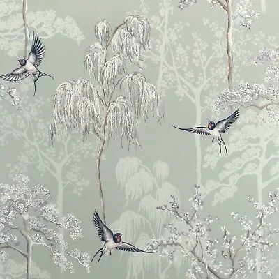 £12.99 • Buy Arthouse Japanese Garden Grey Floral Birds Wallpaper 908105