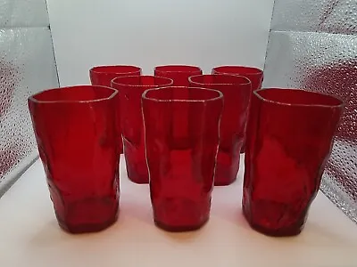 Set Of 8 Vintage Morgantown Royal Ruby Red Crinkle Glasses • $58