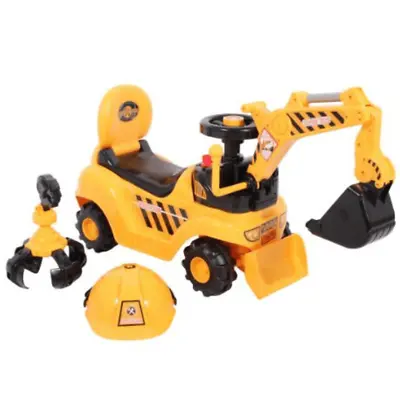 RICCO 2 In 1 Ride On Toy Digger Excavator Grabber Bulldozer With Helmet - New IB • £49.99