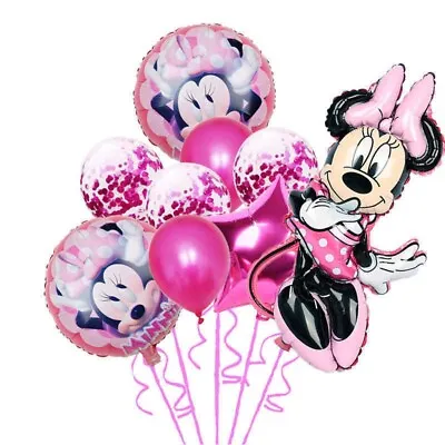 9pcs Minnie Mouse Balloons Foil Latex Set Kids Theme Birthday Party Decoration • £4.99