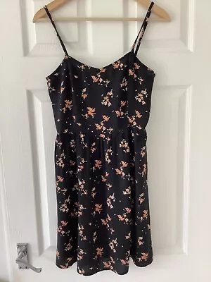 H&M Black With Orange Flowers Strappy Dress Size 10/12 • £9.75