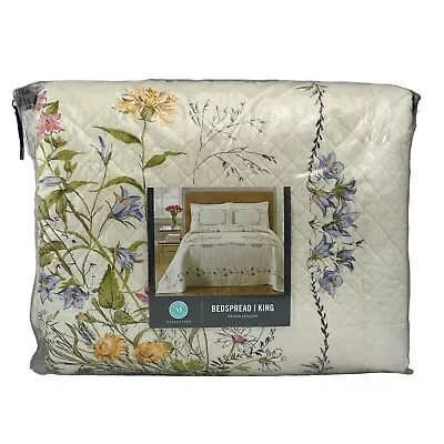 Martha Stewart Floral Bouquet KING Bedspread Ivory • $92