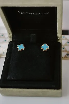 Van Cleef Arpels Earrings Sweet Alhambra Turquoise Yellow Gold • $7650