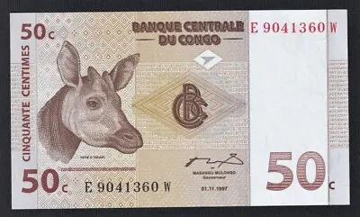 CONGO 50 Centimes Banknote (P-84a) MINT UNC 1997 • £3.25