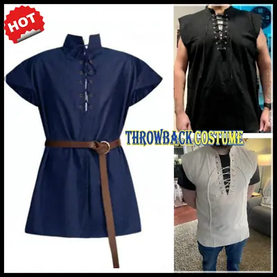 Men Medieval Renaissance Viking Tunic Barbarian Top Shirt Belt Halloween Costume • $30.99