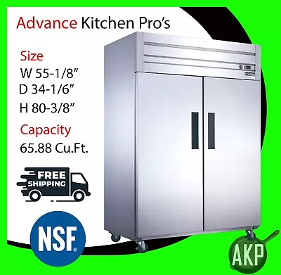 Dukers D55AF 55  Commercial 2 Solid Door Reach In Freezer Stainless Steel New • $4100
