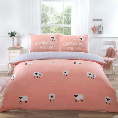 £10.75 • Buy Counting Sheep Reversible Duvet Quilt Cover Bedding Set Single Double King Pink