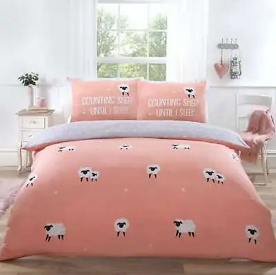 Counting Sheep Reversible Duvet Quilt Cover Bedding Set Single Double King Pink • £11.95