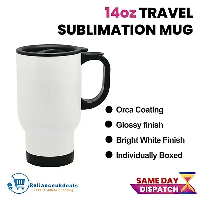 Travel Mug 450ml Sublimation Stainless Steel Mugs With Lid Insulated Coffee Cups • £9.75