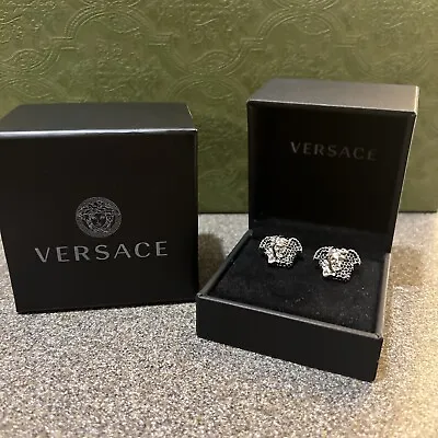 VERSACE CRYSTAL EARRINGS Silver And Black • $195