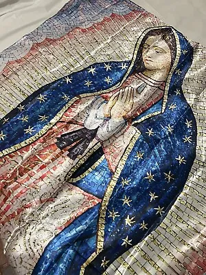 LA VIRGEN DE GUADALUPE METTALIC WALL CLOTH 25X20 MANTEL  VIRGIN MARY Christmas • $19.99