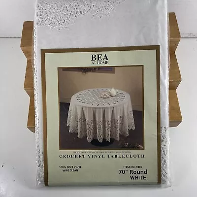 NEW OLD STOCK SEALED Bea At Home Crochet Lace Vinyl Tablecloth WHITE  70  Round • $26.64