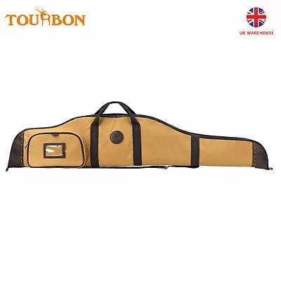 TOURBON Hunting Canvas Rifle Bag Soft Padded Gun Slip With A Pocket Brown UK • £53.99