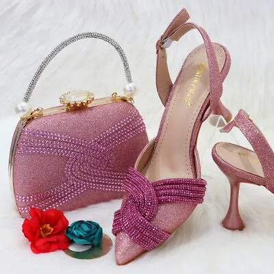 Women Party Shoes Italian Design Rhinestone Shoes And Bag With Matching Luxury • $109.99