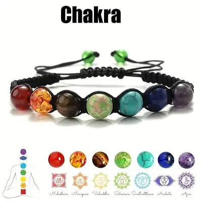 7 Chakra Natural Stone Healing Balance Beaded Lava Bracelet Yoga Reiki Prayer UK • £2.99