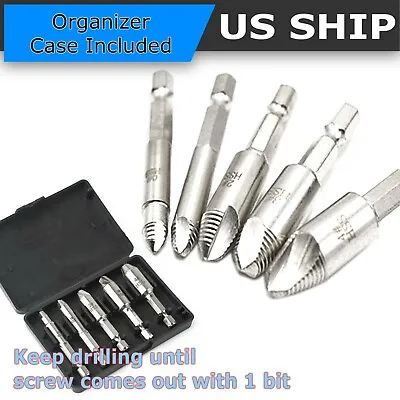 5Pc Screw Extractor Set Easy Out Drill Bits Guide Broken Screws Bolt Remover • $7.75