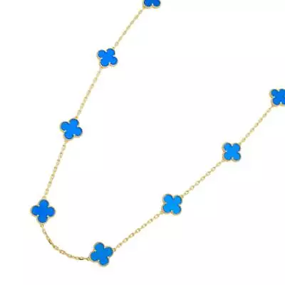 Van Cleef Arpels Vintage Alhambra Blue Agate 10P Necklace 18K YG 750 90223443 • $9277.03