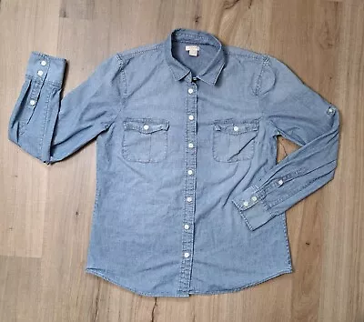 J. Crew The Perfect Shirt Chambray Denim Tab Sleeve Button Up Shirt Top Size S • $15.50