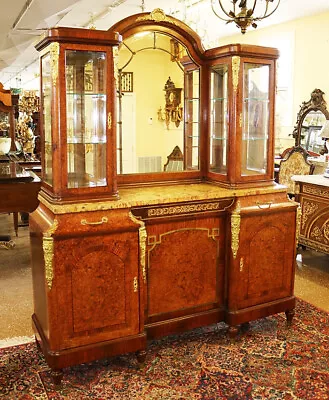 French Bronze Mounted Marble Top Inlaid Sideboard Server Buffet Circa 1910 • $3200