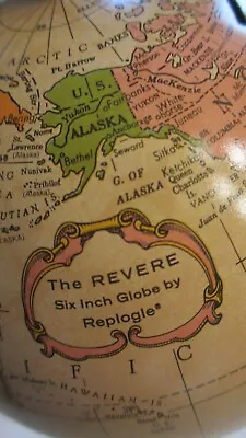 Vintage THE REVERE 6  World Globe By REPLOGLE  Bank Desktop ~ Has Key To Plug • $23.99