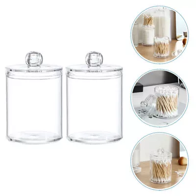  2 Pcs Round Container With Lid Cotton Ball Storage Box Acrylic • £12.59