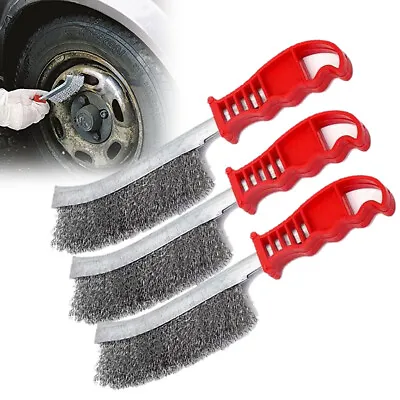 £6.09 • Buy 3X Wire Hand Brush Heavy Duty Stainless Steel Bristles Rust Paint Metal Removal