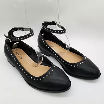 Torrid Womens L6109-10 Black Studded Almond Toe Ankle Strap Ballet Flats Size 8W • $19.54