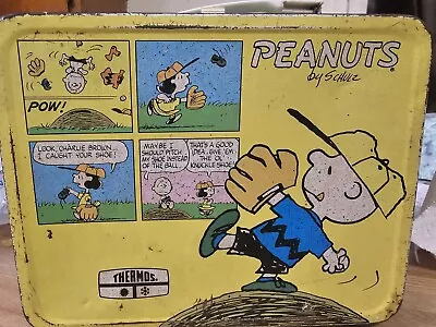 1965 Charlie Brown Snoopy Yellow Metal Lunch Box Vintage Peanuts Schultz Comic • $40.94