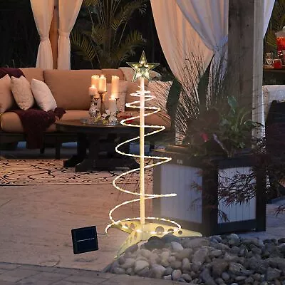 2 Ft LED Christmas Spiral Light With Star Finial Solar Panel Outdoor Decoration • $35.90