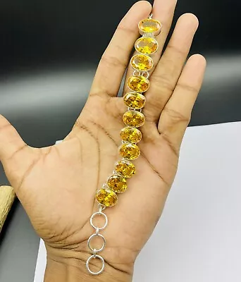 925 Sterling Silver Yellow Citrine Gemstone Handmade Jewelry Chain Bracelet • $22.39