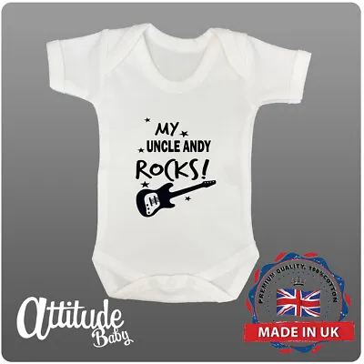 Funny Baby Grows-Printed-Personalised-My Uncle ANY NAME Rocks-Uncle Baby Gifts • £8.49