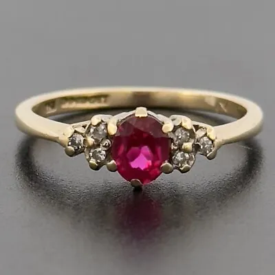 9ct Yellow Gold Created Ruby & Diamond Cluster Ring Size L Hallmarked • £125