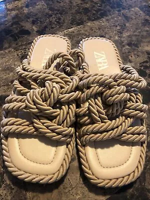 Zara - Women's Cross Rope Strap Sandals - Beige - Size 8 • $15