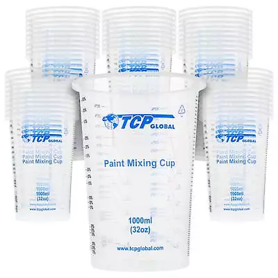 50 - 32oz. 1000ml Disposable Flexible Clear Graduated Plastic Mixing Cups Paint • $24.99