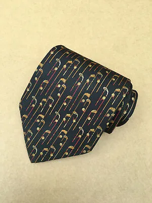 Authentic SALVATORE FERRAGAMO Golf Tools Design On Black 100% Silk Necktie Tie • $12