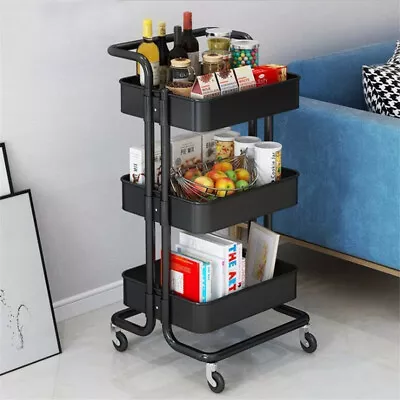 Heavy Duty 3Tier Storage Trolley Cart Metal Rolling Utility Organizer Rack Salon • £27.96