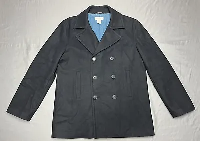 Vintage J.Crew Mens Black Wool Double Breasted Pea Coat Size Large Tall LT • $55.99