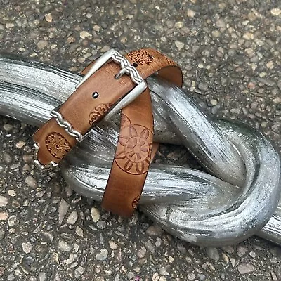 Martin Dingman Hand Tooled 100% Leather Made In USA Belt Silvertone Buckle • $39.99