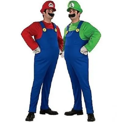 Mens Fancy Dress Super Mario Bros Luigi Costume Workman Plumber Cosplay Outfits • £16.97