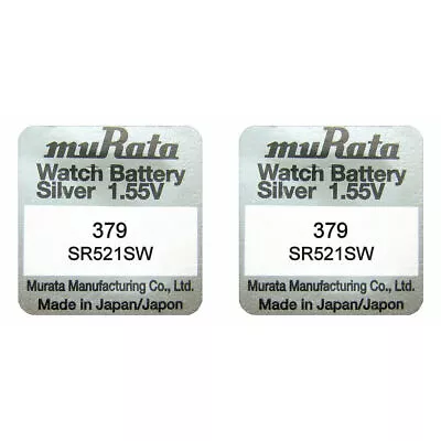 2 X Genuine Murata (WAS SONY) 379 SR521SW SR63 AG0 Watch Batteries SILVER OXIDE  • £1.98