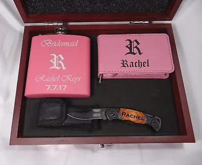 3 Bridesmaid Gift Set Flask Pocket Knife Manicure Set Maid Of Honor Gift • $145