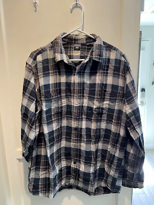 Mens Uniqlo Flannel Blue Gray White Plaid Size L Large Shirt • $17.49