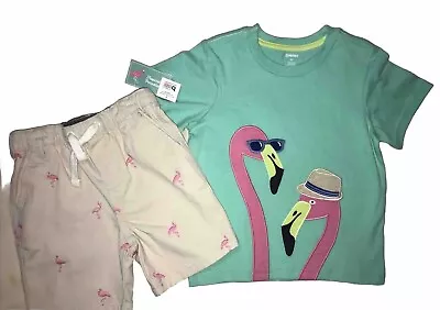 Gymboree Boys 2T Mint Tropical Paridise Flamingos  T-Shirt Khaki Shorts New • $31.90